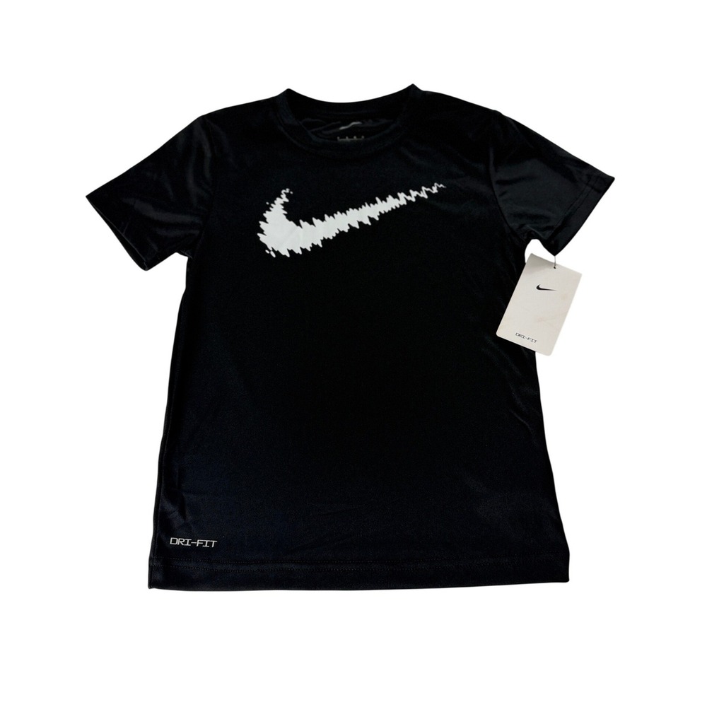 Nike Boys Black Dri-FIT Graphic Swoosh Short Sleeve T-Shirt Size 7 NWT